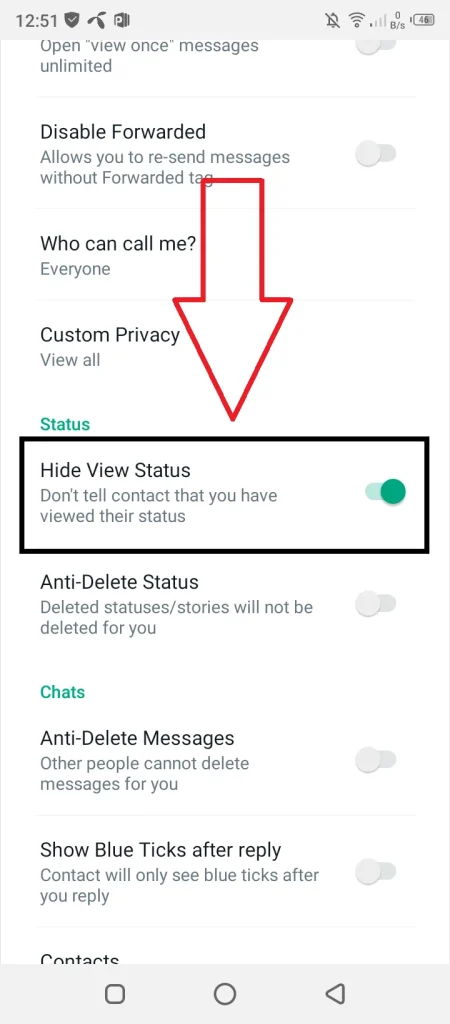 how to hide whatsapp status view
